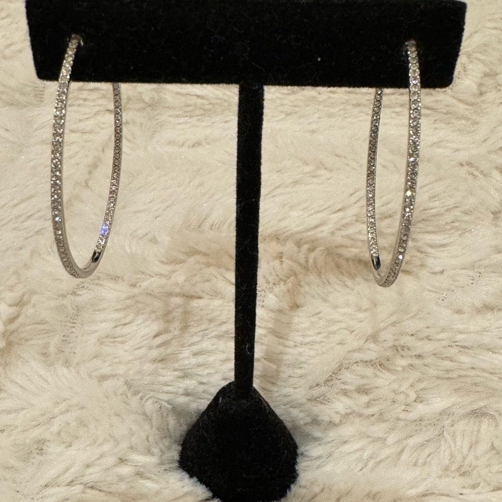 Beautiful sterling silver inside out pave cubic zirconia hoops